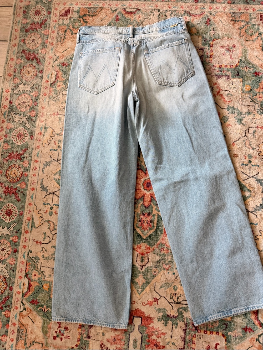MOTHER Light Blue Distressed Wide-Leg Jeans The Spinner Zip Sneak - Picture 6 of 6